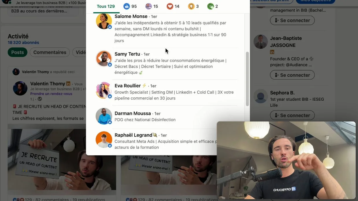 Intents de profil - Likes et commentaires sur LinkedIn