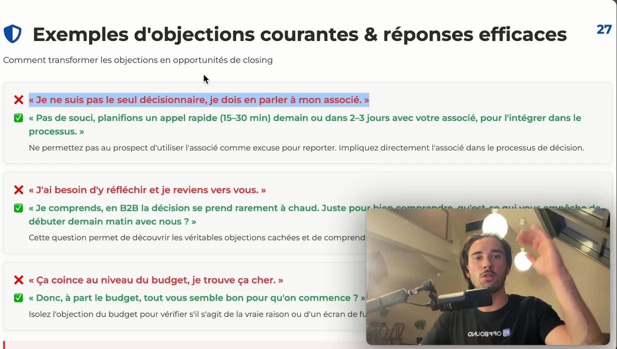 Exemples d'objections courantes & réponses efficaces