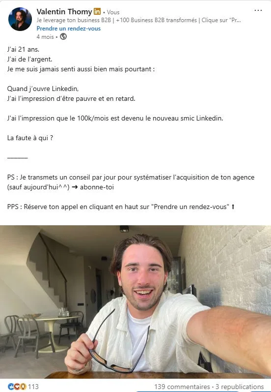 Exemple de post personal brand LinkedIn