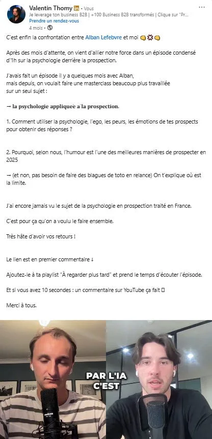 Exemple de post annonce LinkedIn - Collaboration