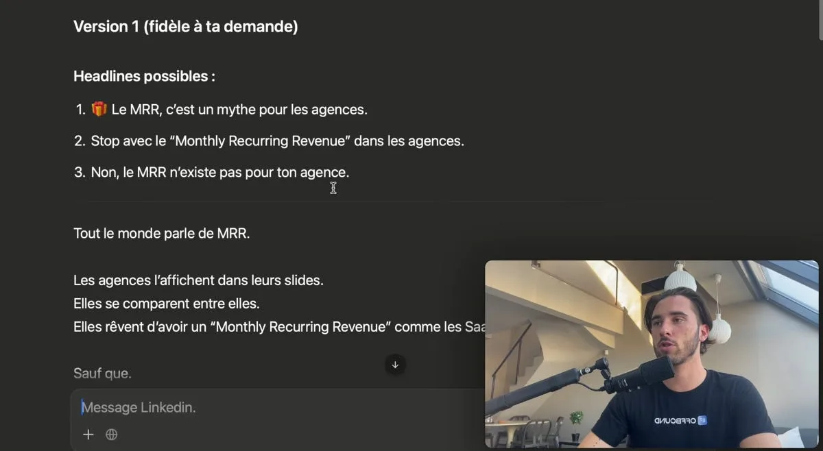 Réponse ChatGPT avec version structurée du post LinkedIn