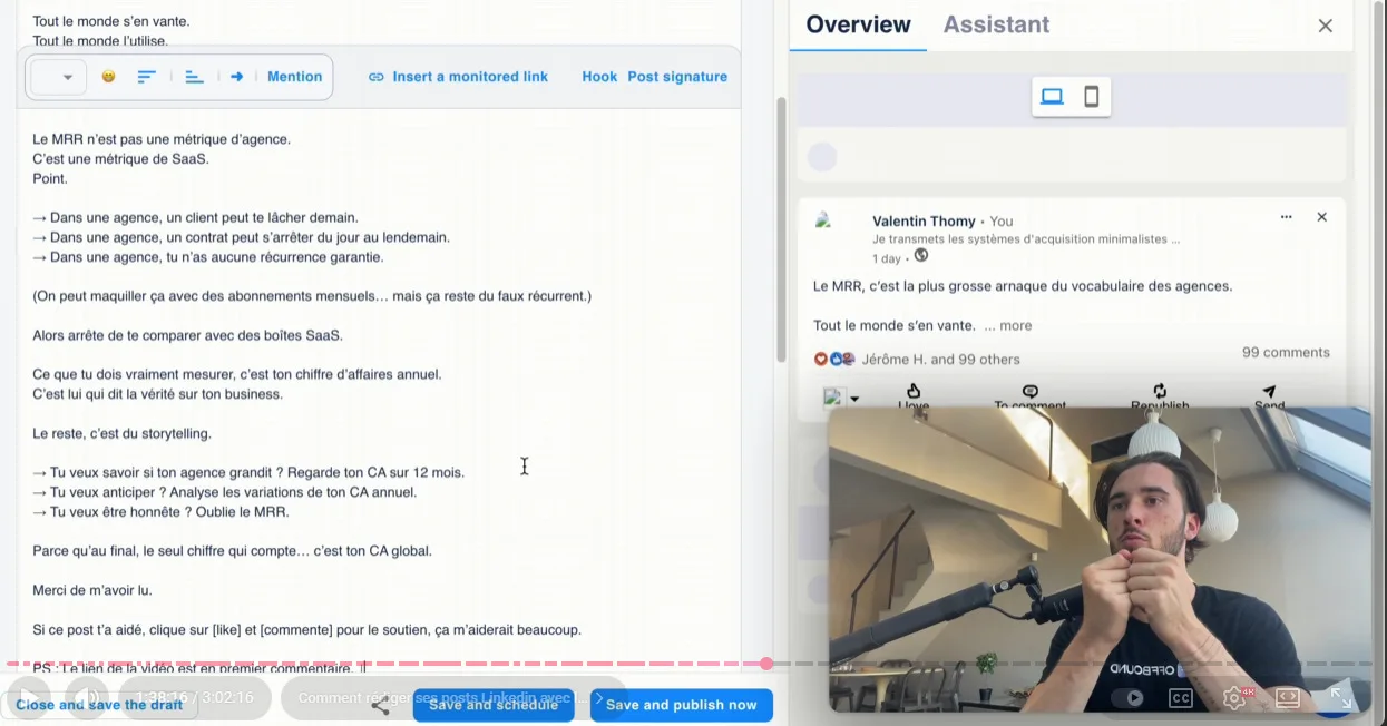 Post LinkedIn finalisé dans l'éditeur avec aperçu