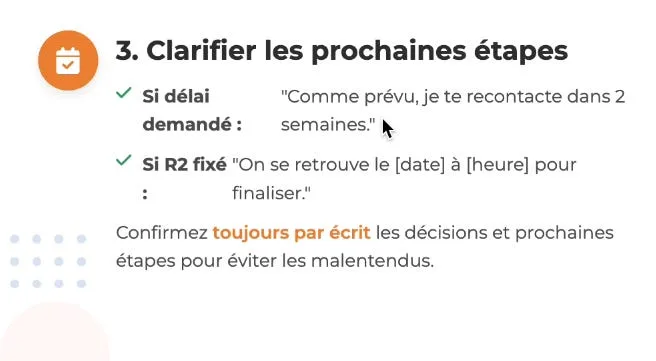Clarifier les prochaines étapes par écrit