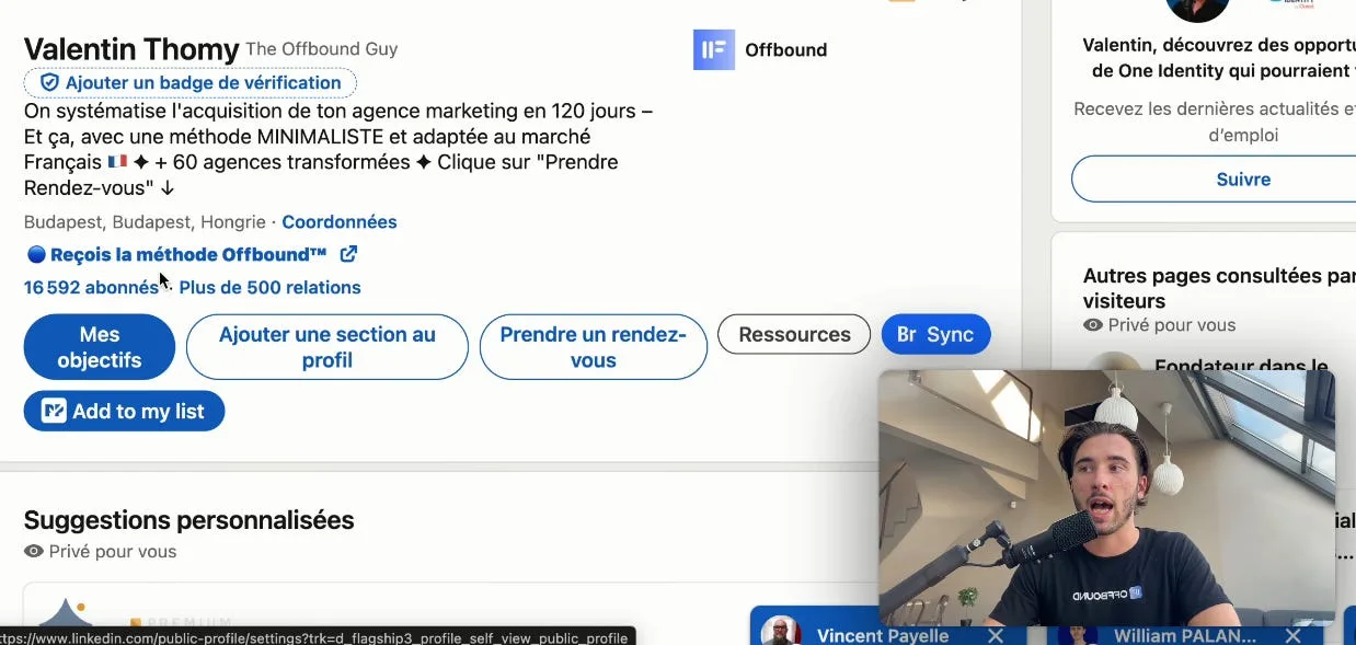 Profil LinkedIn optimisé avec alias et lien CTA