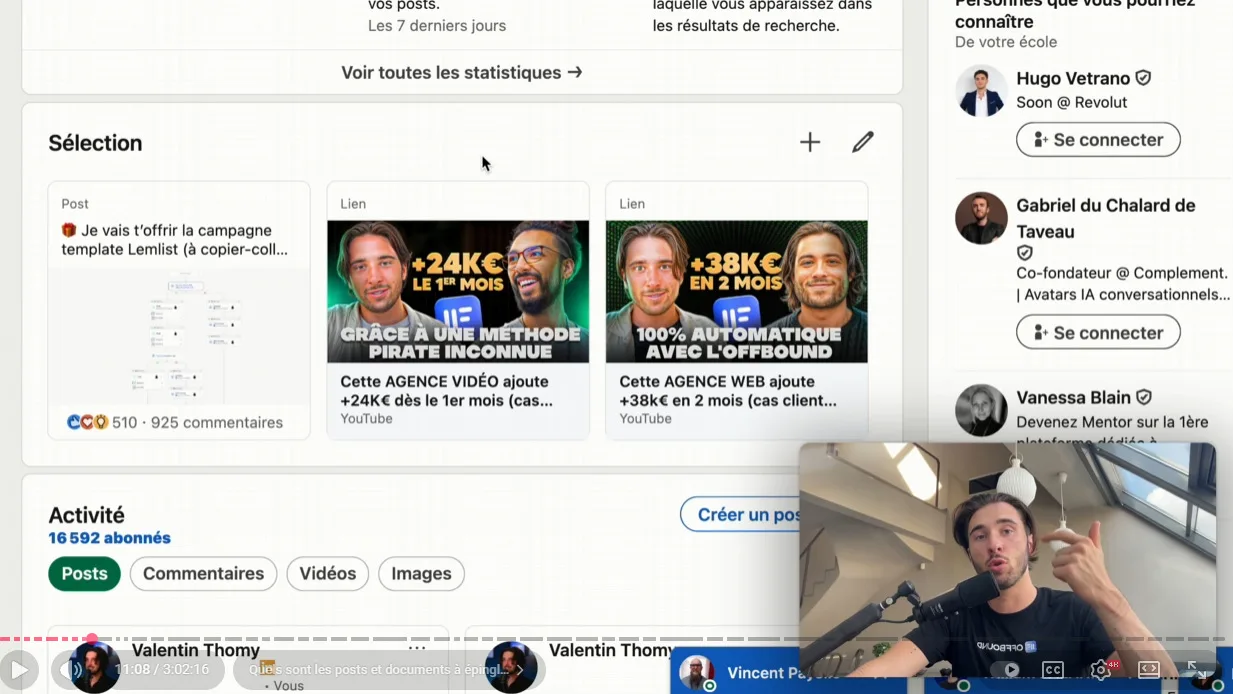Section Sélection avec posts et liens épinglés