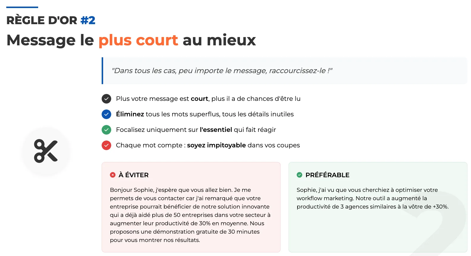 Règle #2 : Message le plus court au mieux