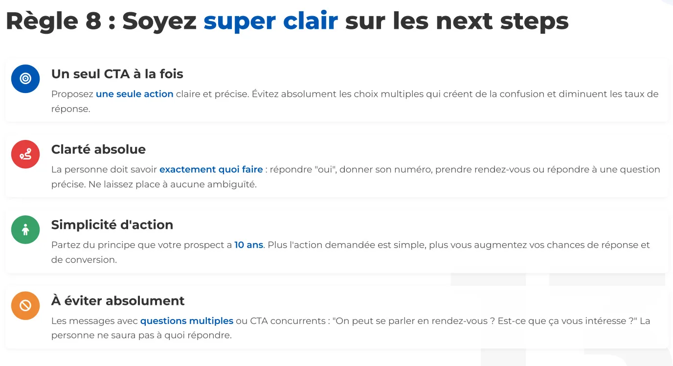 Règle 8 : Soyez super clair sur les next steps