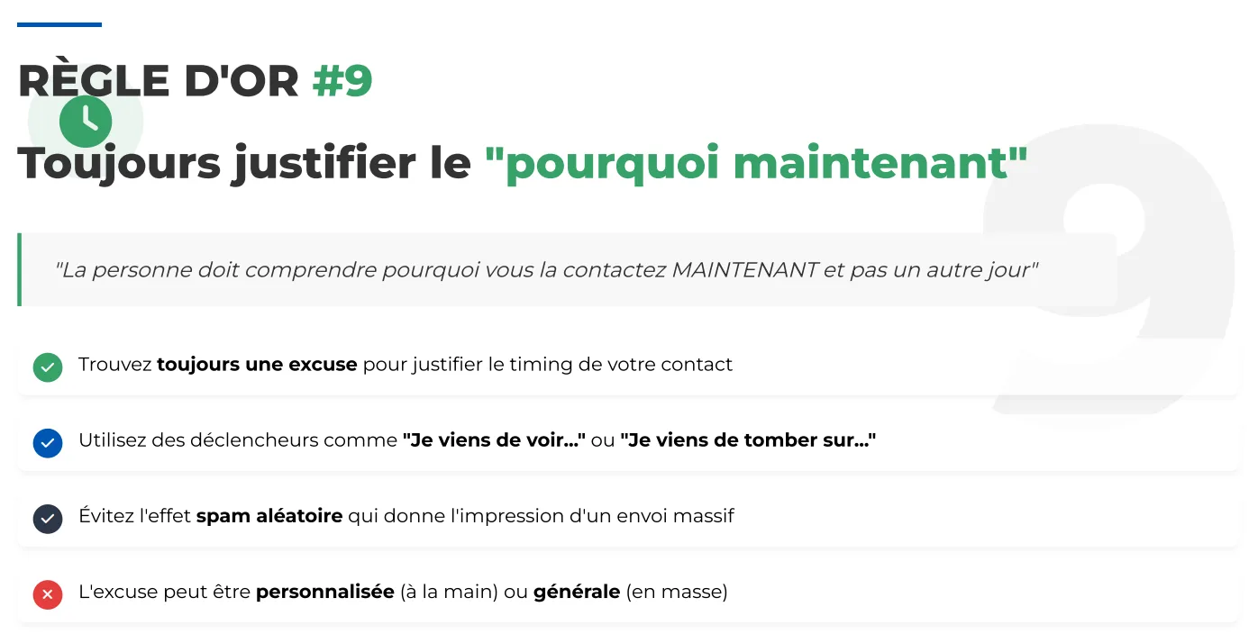 Règle 9 : Toujours justifier le pourquoi maintenant