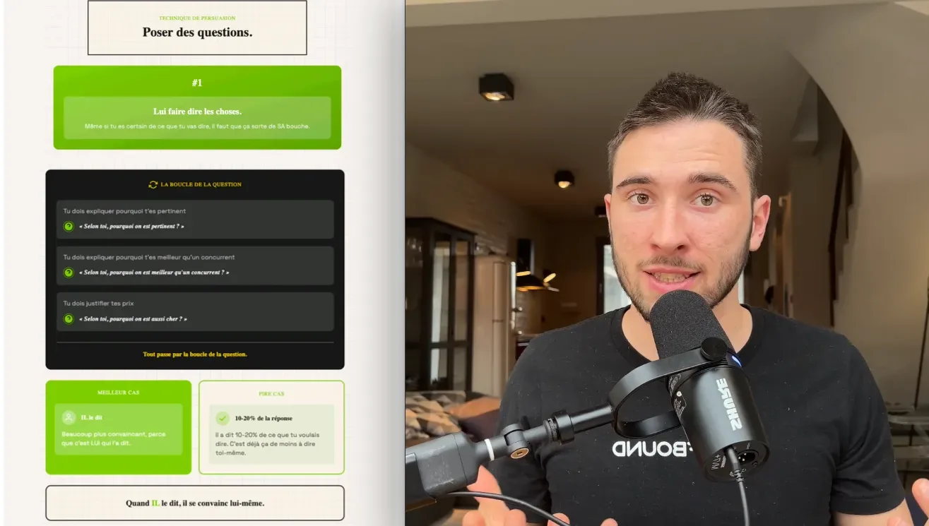 Méthode 8 : Poser des questions — faire dire les arguments par le prospect lui-même via la boucle de la question