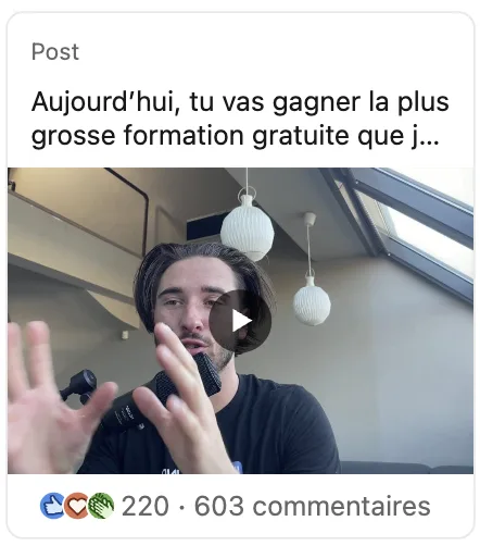 Post LinkedIn - Formation Gratuite (220 likes, 603 commentaires)