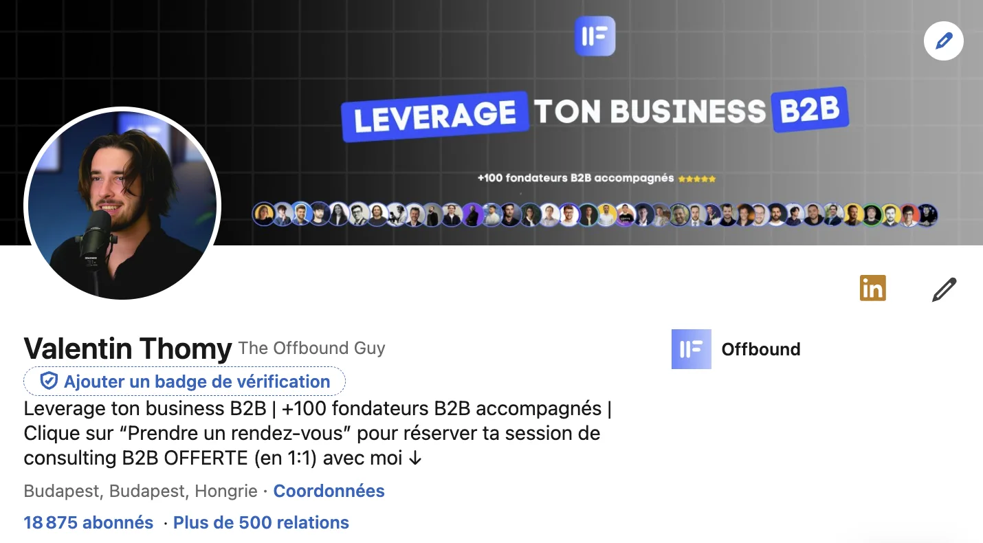 Profil LinkedIn Valentin Thomy - 18 875 abonnés