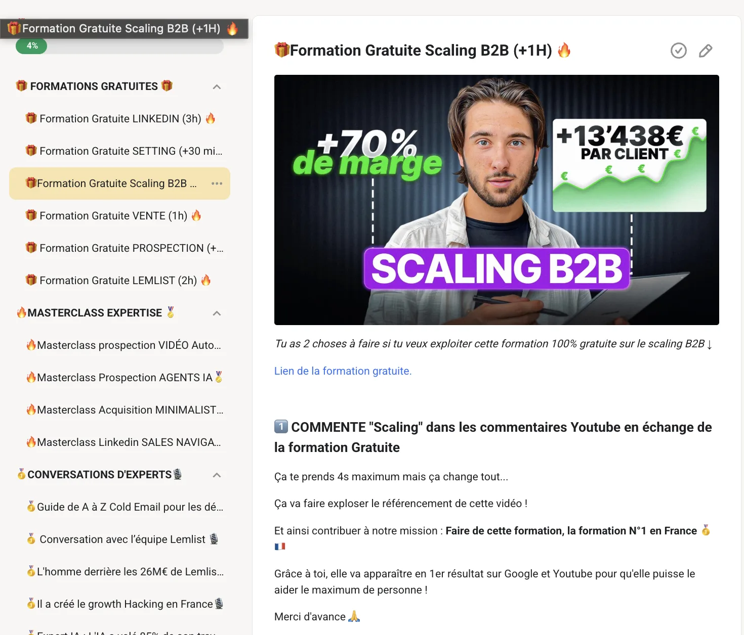 Formations gratuites Skool - Scaling B2B, LinkedIn, Setting, Vente, Prospection, Lemlist