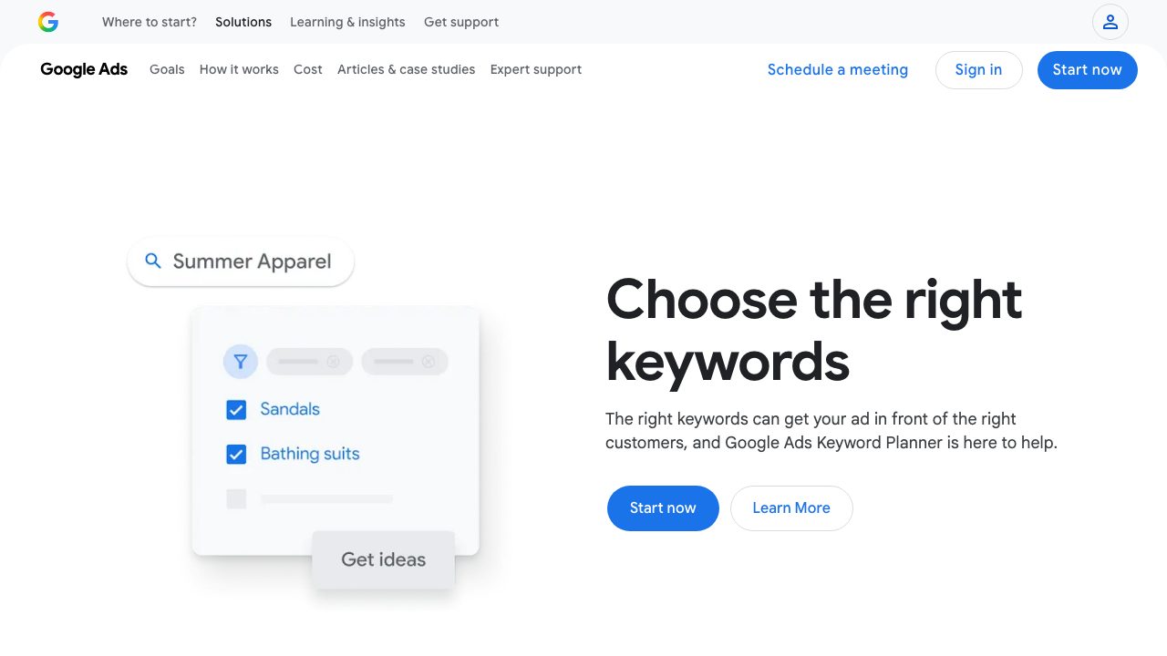 Page de présentation de Google Keyword Planner