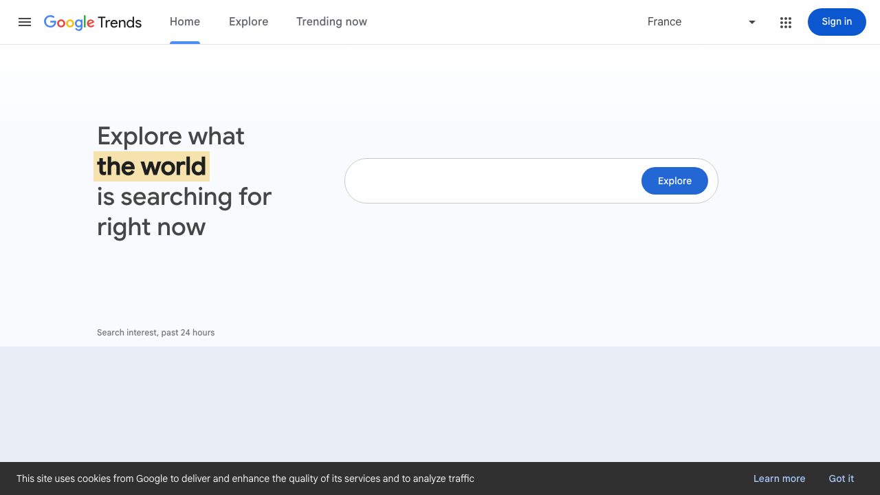 Page d'accueil de Google Trends